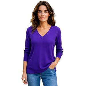 Equipment Femme XS Deep Purple 100% Cashmere V Neck Long Sleeve Preppy Sweater